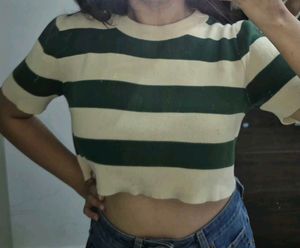Striped Cropped Knit Top