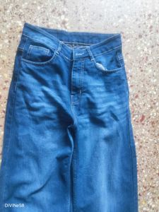 Blue Denim Wide Leg Jeans