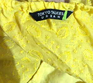 Yellow Ruffle Tie-Up Crop Top