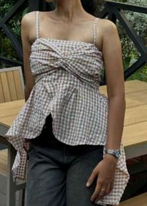 Cute Gingham Twist Front Top