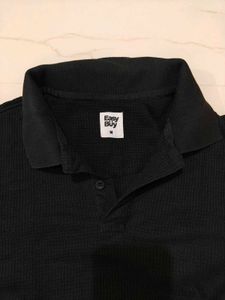 Classic Black Ribbed Polo Shirt
