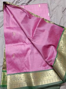 Beautiful Pink Saree with Green Border