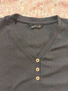 Ribbed Henley V-Neck Top
