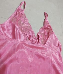 Pink Satin Babydoll Nighty For Women And Girls