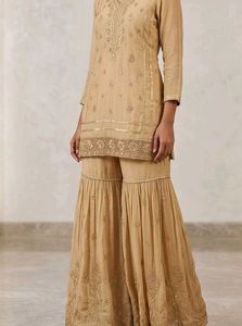 partywear Elegant Embroidered Kurta Sharara set