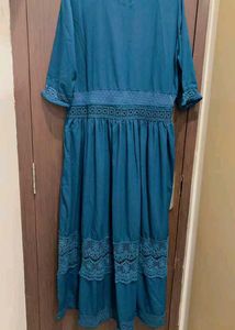 Teal Embroidered dress front cut