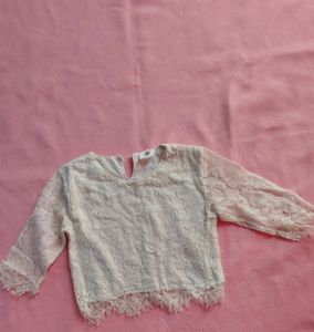 White Lace Crop Top For Girls- 4 To 6 Years