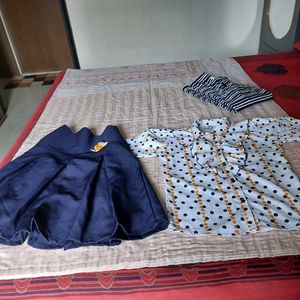 Cute Polka Dot Blouse and Navy Skirt Set