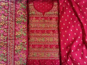 New naira cut Red Printed Kurta with  Embroide
