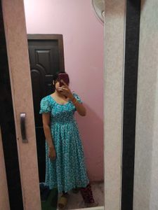 Chic Teal Swirl Print Midi Dress