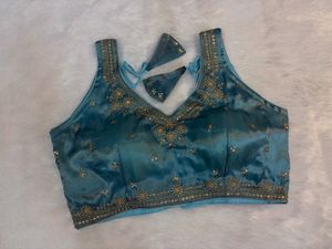 Stunning Blue Embroidered Organza Blouse