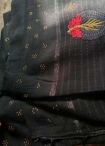 Elegant Black &amp; Grey Embroidered Saree