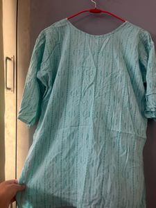 Sky Blue Printed Kurti with Lace Detail