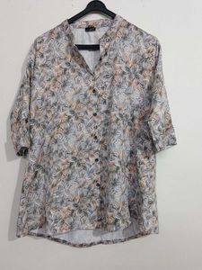 Women's Floral Print Mandarin Collar Button-Down T