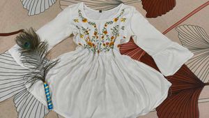 ✨🤗White Embroidered Flared Kurta