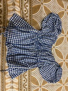 Blue Gingham Ruched Top
