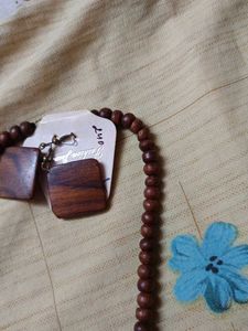Wooden Square Pendant Necklace &amp; Earrings Set