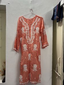 Elegant Embroidered Peach Kurta