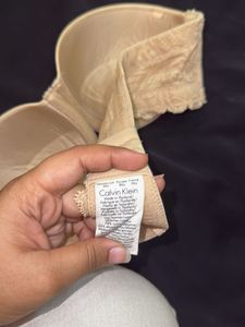 Beige Strapless Bra with Lace Details
