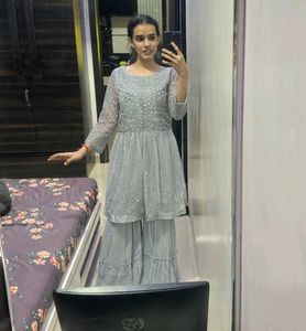 Sparkling Grey heavy  indowestern sharar