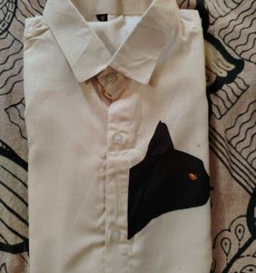 Cream Black Cat Full Sleeves Shirt