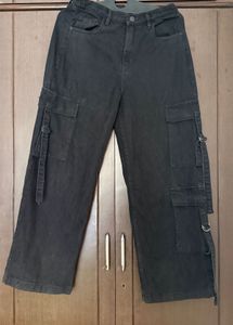 Dark Wash Wide Leg Cargo Jeans