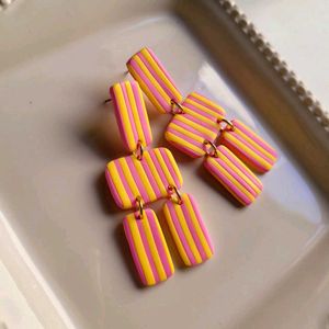 Yellow + Pink Striped Dangle Earrings