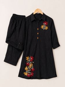Black Embroidered Kurta Set