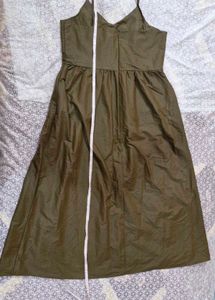 Olive Green Spaghetti Strap Midi Dress