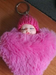 Cute Sleeping Baby Faux Fur Keychain