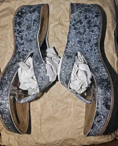 Shiny Silver Day Shoes Slides