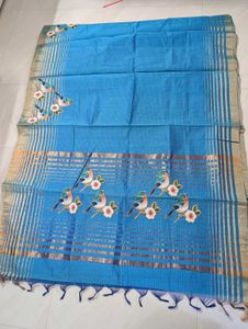 New Beautiful Blue Saree with Bird Print