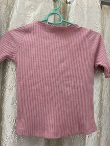 Pink Ribbed Button-Up Crop Top