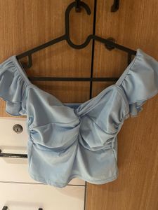 Blue Off-Shoulder Crop Top