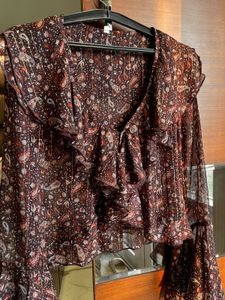 Boho Print Ruffle Bell Sleeve Top