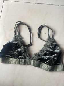 shein dark green velvet bra
