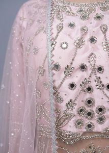 ✨ Beautiful Baby Pink Embroidered Kurti-Style Lehe