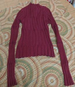 Burgundy Ribbed Mock Neck Sweater