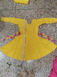 yellow frock  and  pink dhoti salwar