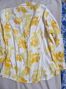Yellow Floral Print Button-Up Shirt