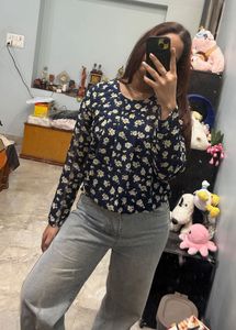 Cute Floral Print Long Sleeve Top