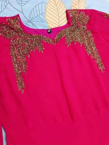 Beautiful Pink Kurta with Gold Embellishments