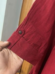 Red Kurti with Embellished Neckline