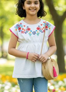 12-14 year Adorable Floral Embroidered Top