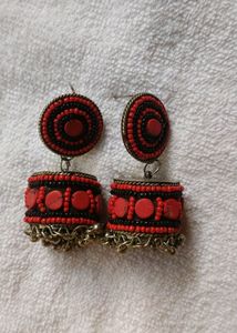 Red Oxidised Jhumkas