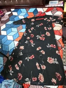 Floral Print Black Kurta