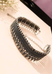 Elegant Oxidized Silver Long Necklace &amp; Choker Com