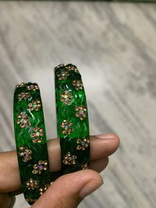 Beautiful Green Bangles with Floral Embellishments