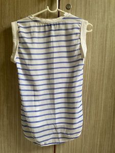 White Sleeveless Top with Striped Accents