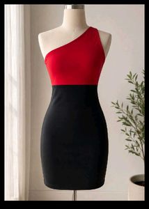 Chic One-Shoulder Red &amp; Black Dress